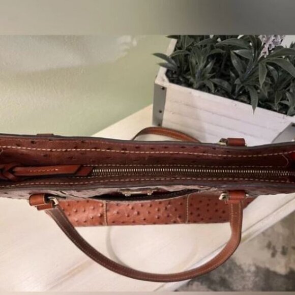🔥🔥🔥Dooney & Bourke Ostrich collection Lexington Tote tan and brown leather - Picture 6 of 15